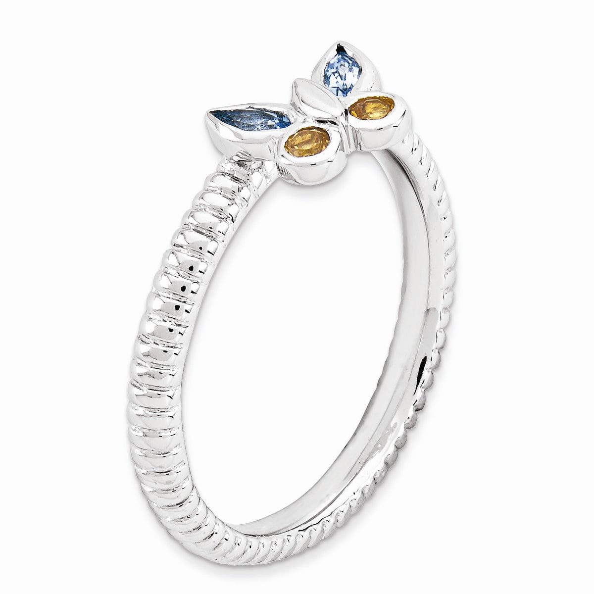 Alternate view of the Silver Stackable Citrine and Topaz Gemstone Butterfly Ring by The Black Bow Jewelry Co.