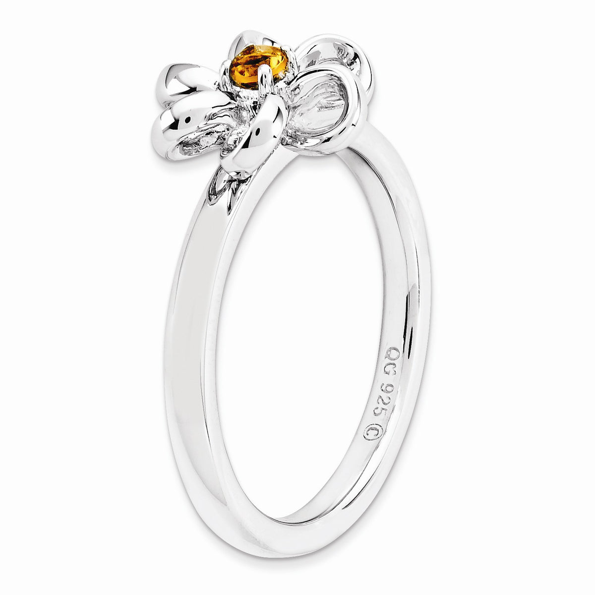 Alternate view of the Silver Stackable 12mm 1/10 Carat Citrine Flower Ring, Size 5 by The Black Bow Jewelry Co.