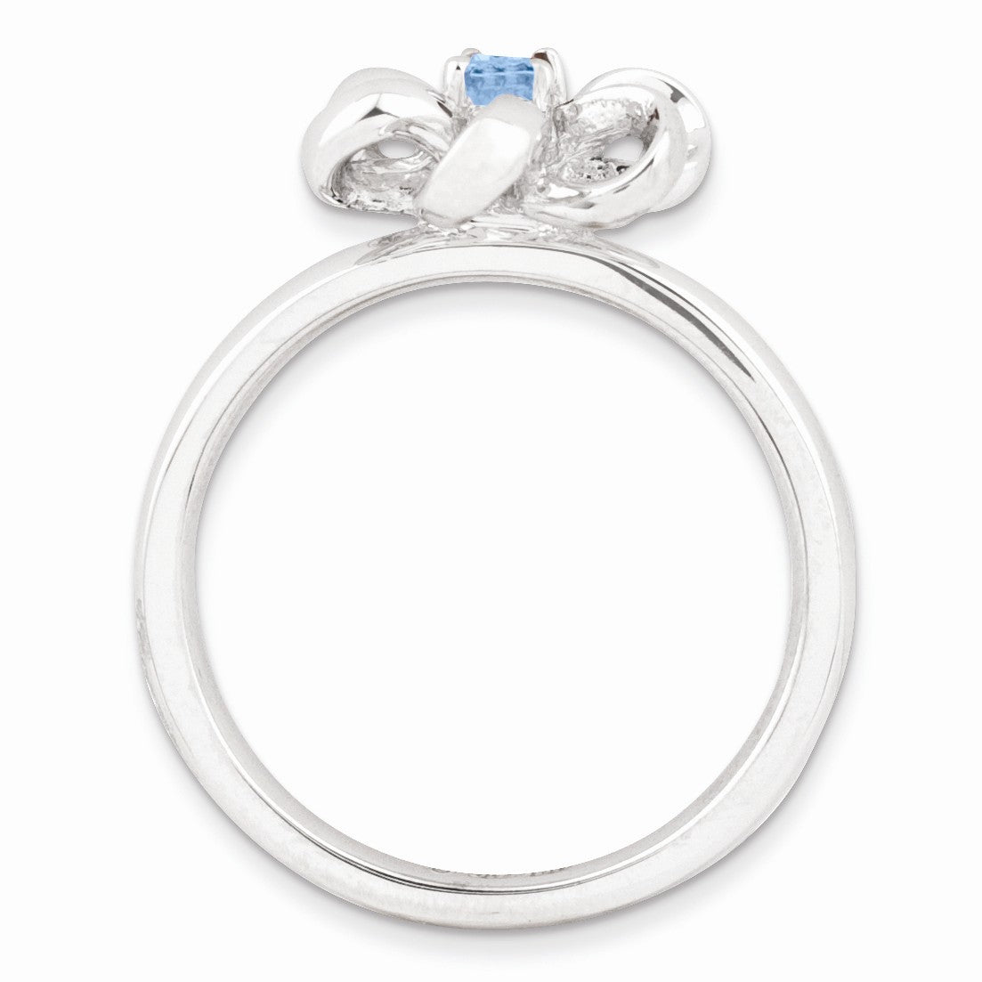 Alternate view of the Silver Stackable 12mm 1/10 Carat Blue Topaz Flower Ring by The Black Bow Jewelry Co.