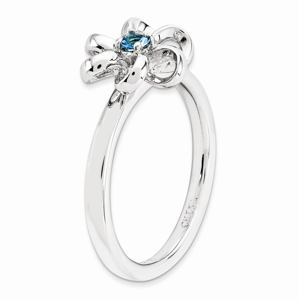 Alternate view of the Silver Stackable 12mm 1/10 Carat Blue Topaz Flower Ring, Size 5 by The Black Bow Jewelry Co.