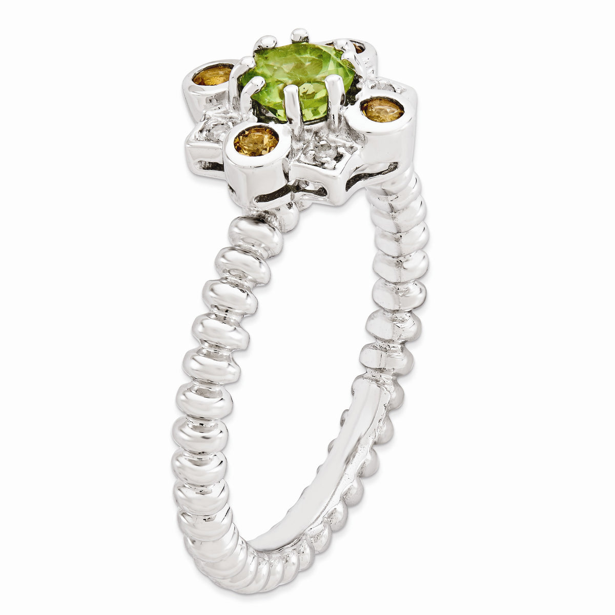 Alternate view of the Sterling Silver Stackable Peridot, Citrine & .02ctw HI/I3 Diamond Ring by The Black Bow Jewelry Co.