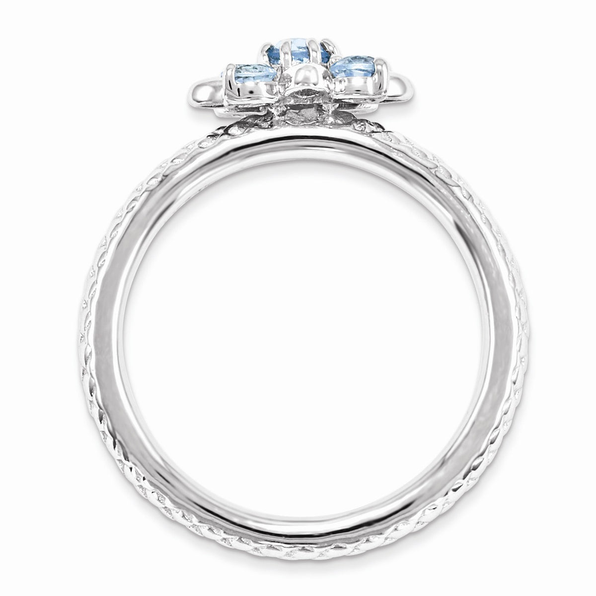 Alternate view of the Silver Stackable 1/2 Cttw Blue Topaz Flower Ring by The Black Bow Jewelry Co.