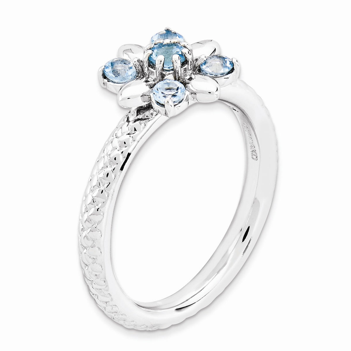 Alternate view of the Silver Stackable 1/2 Cttw Blue Topaz Flower Ring by The Black Bow Jewelry Co.