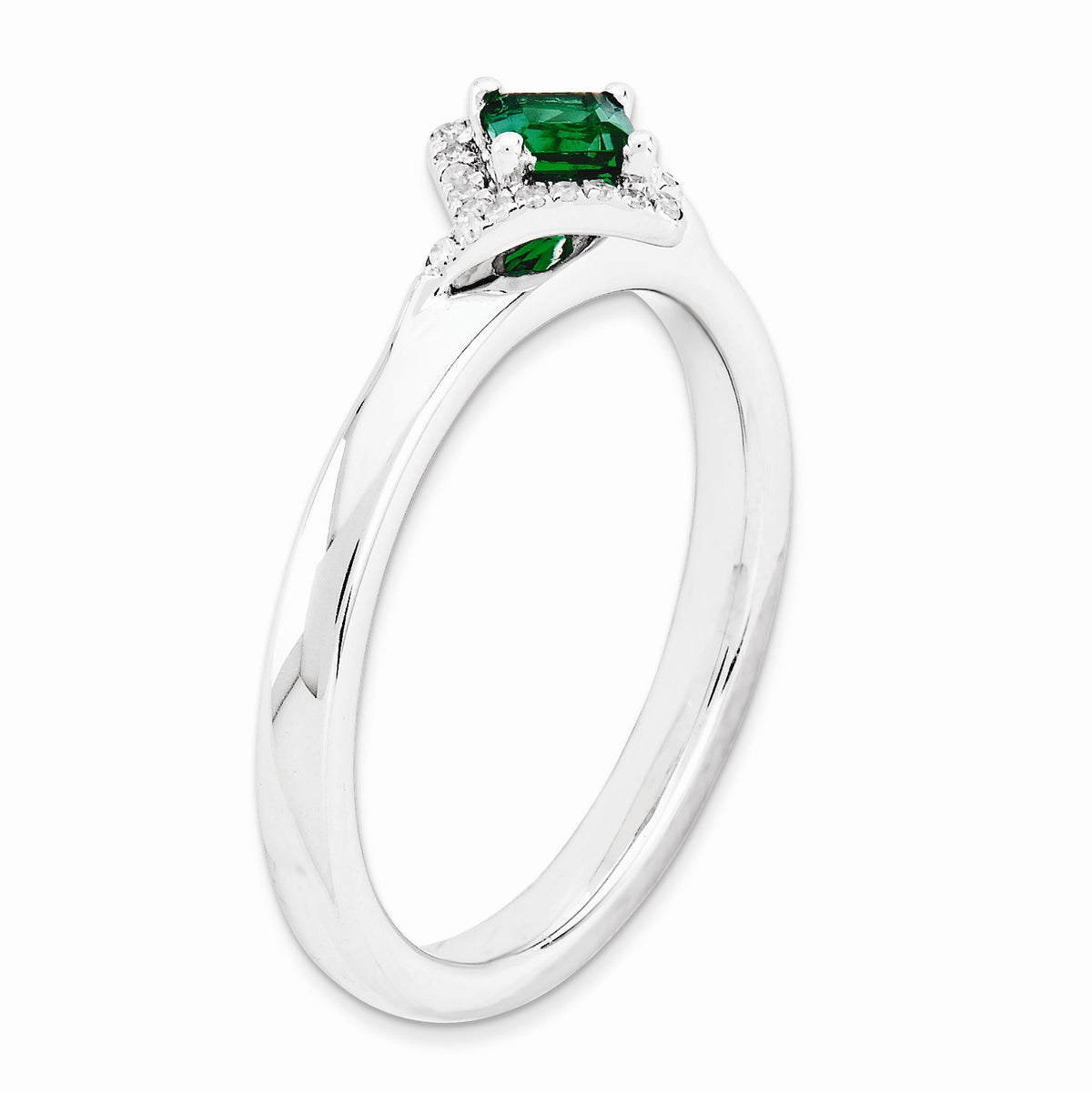 Alternate view of the Stackable Created Emerald & .10 Ctw HI/I3 Diamond Sterling Silver Ring by The Black Bow Jewelry Co.