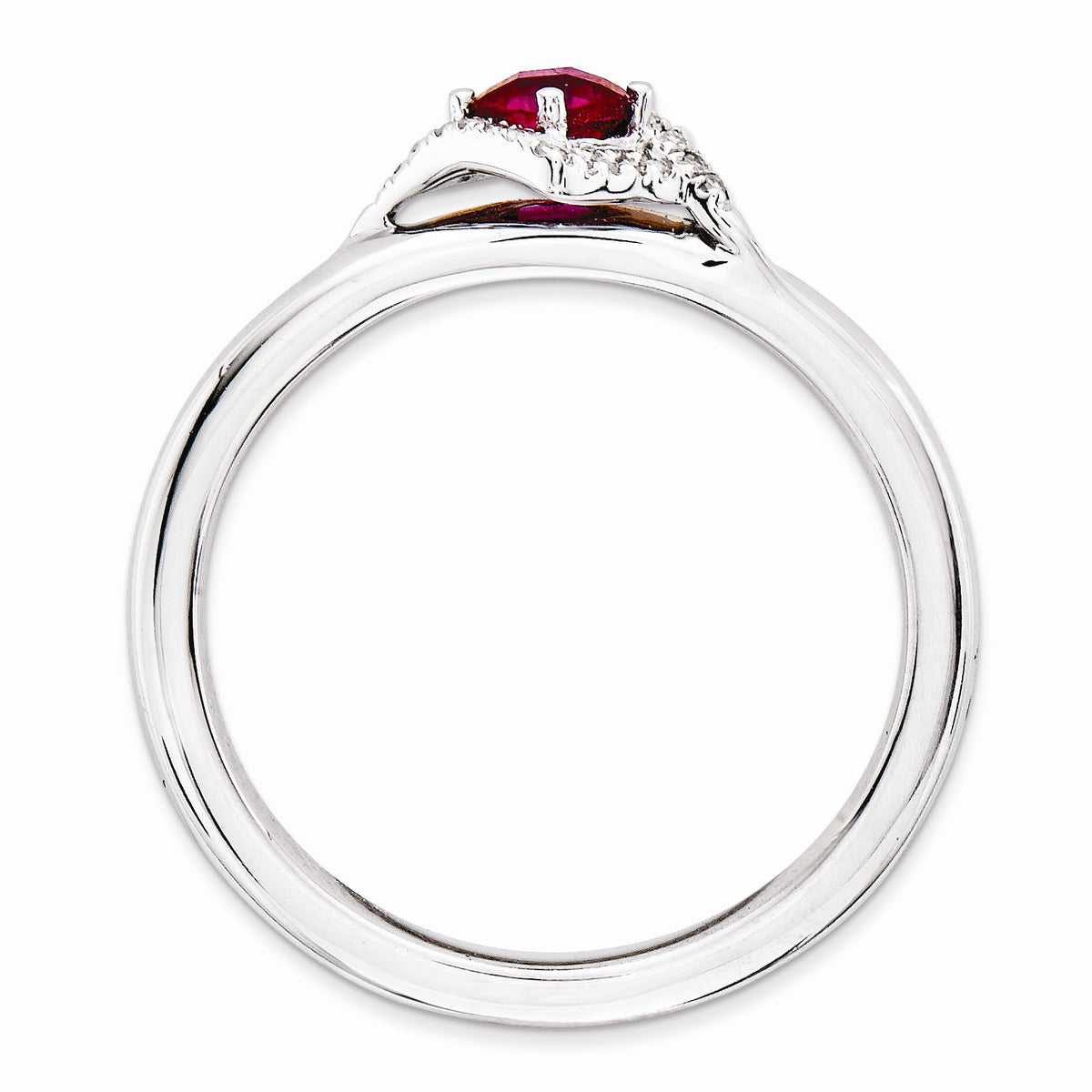 Alternate view of the Stackable Created Ruby and 1/10 Ctw HI/I3 Diamond Sterling Silver Ring by The Black Bow Jewelry Co.