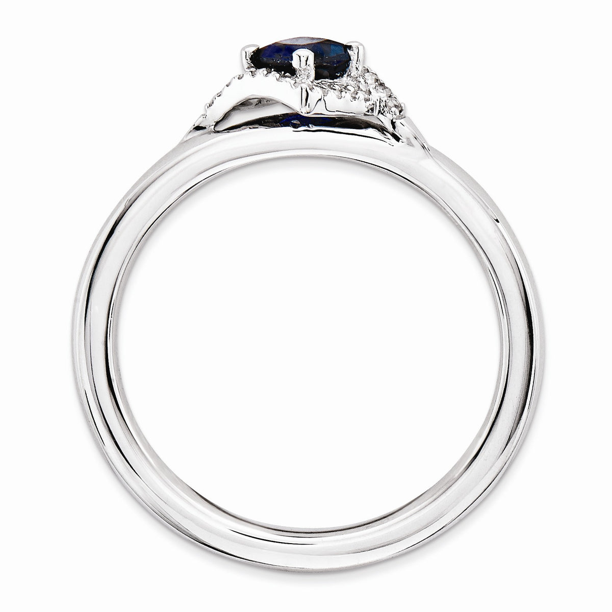 Alternate view of the Stackable Created Sapphire & .10ctw HI/I3 Diamond Sterling Silver Ring by The Black Bow Jewelry Co.
