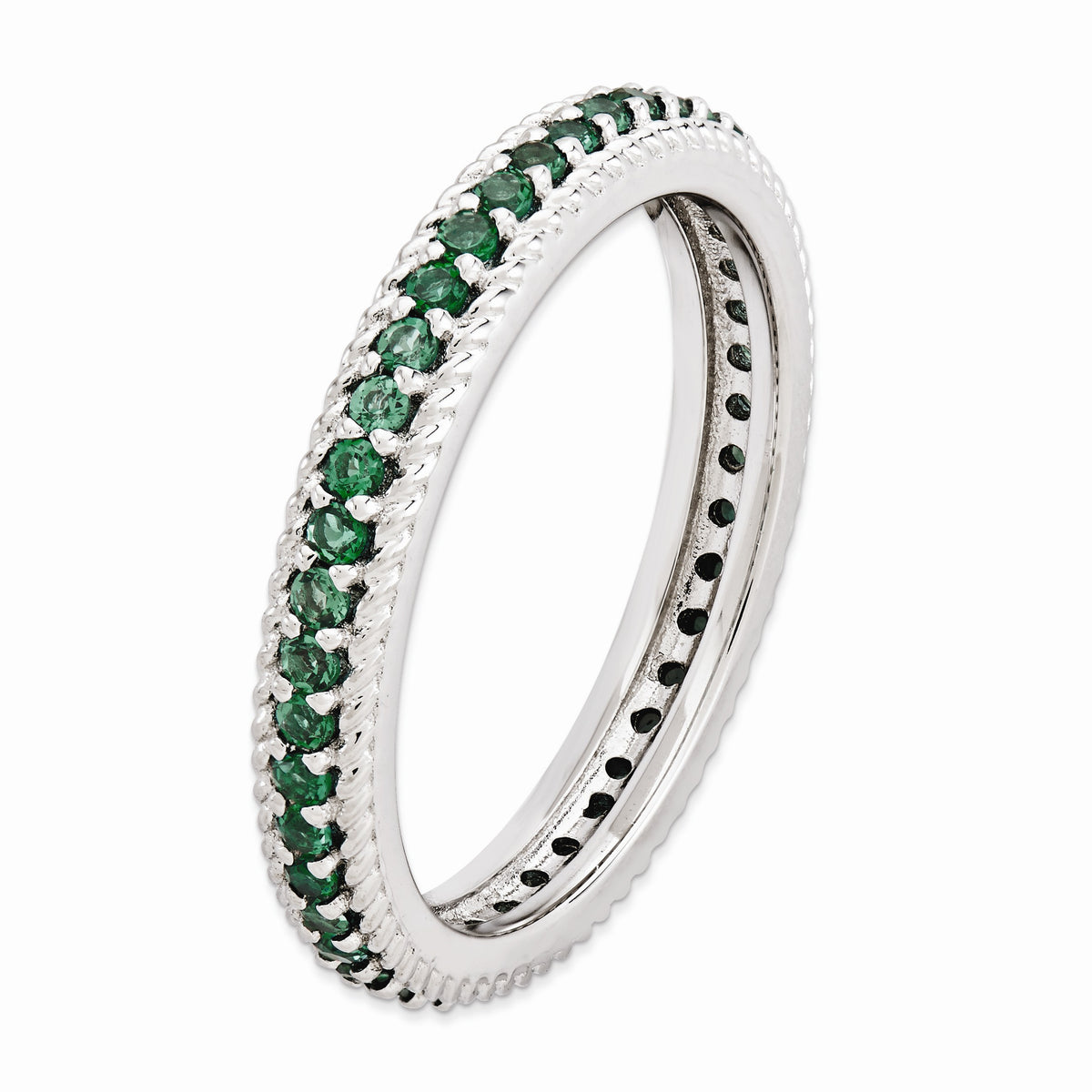 Alternate view of the 3.25mm Sterling Silver Stackable Created Emerald Eternity Ring by The Black Bow Jewelry Co.