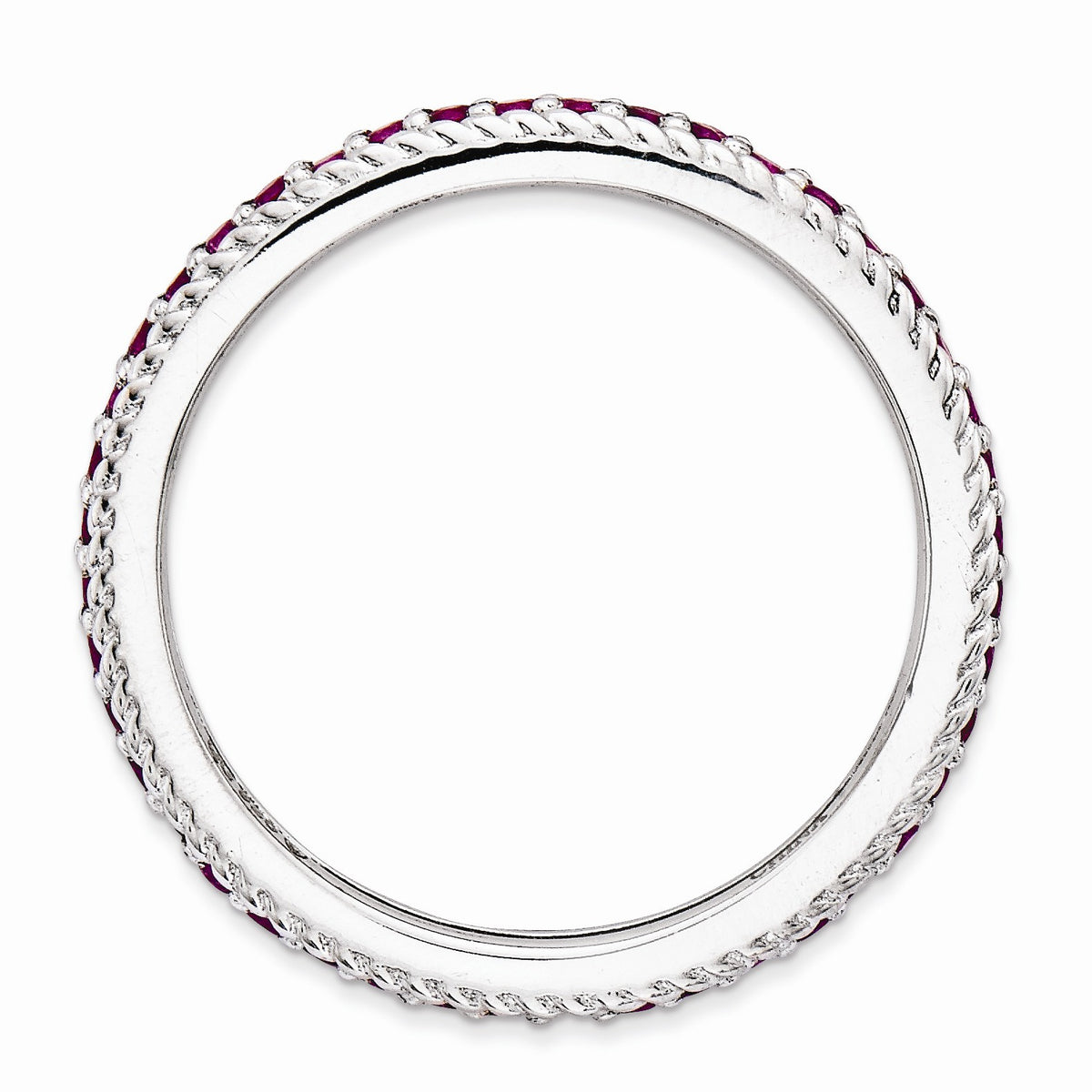 Alternate view of the 3.25mm Sterling Silver Stackable Created Ruby Eternity Ring by The Black Bow Jewelry Co.