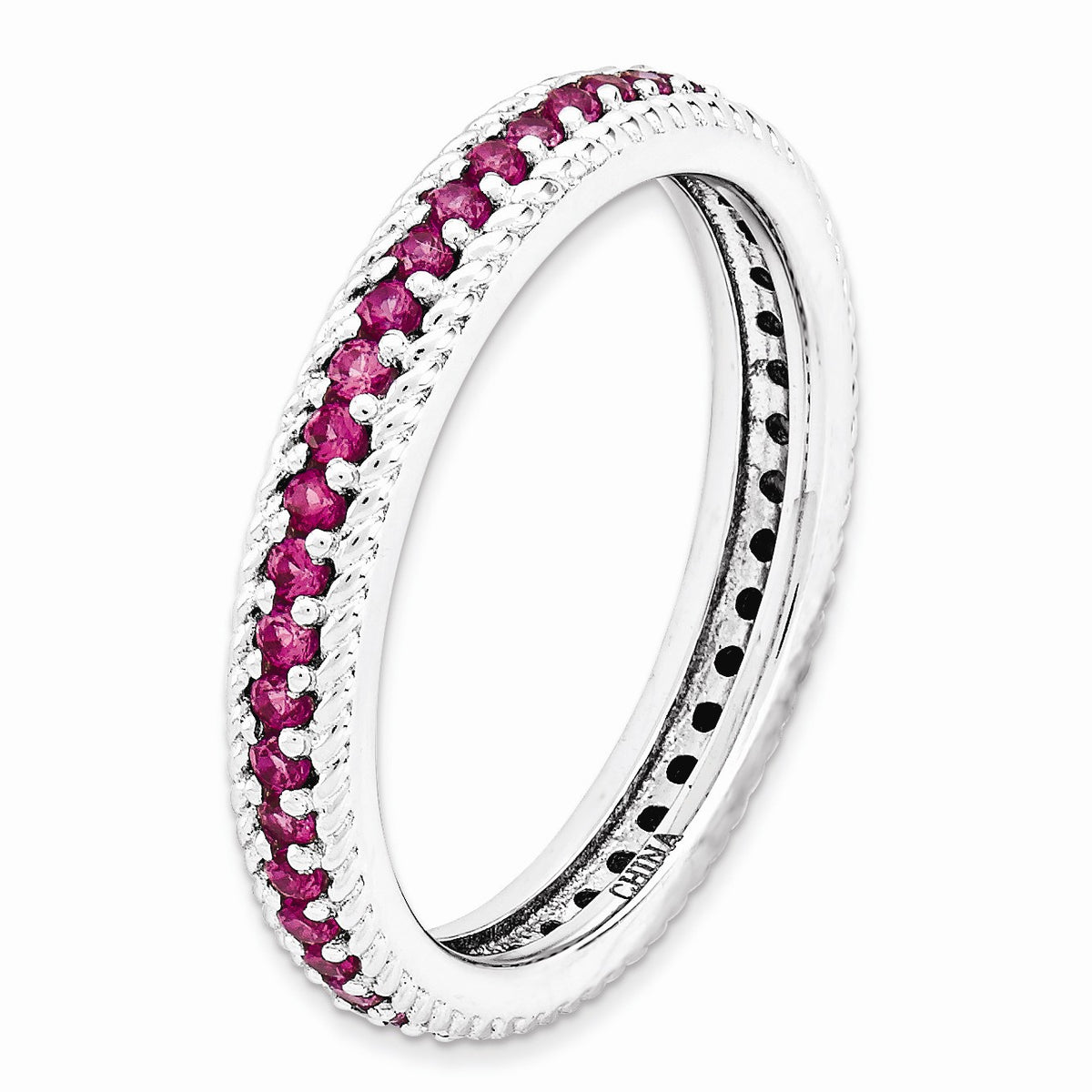 Alternate view of the 3.25mm Sterling Silver Stackable Created Ruby Eternity Ring Size 5 by The Black Bow Jewelry Co.