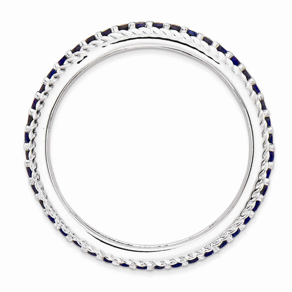 Alternate view of the 3.25mm Sterling Silver Stackable Created Sapphire Eternity Ring by The Black Bow Jewelry Co.