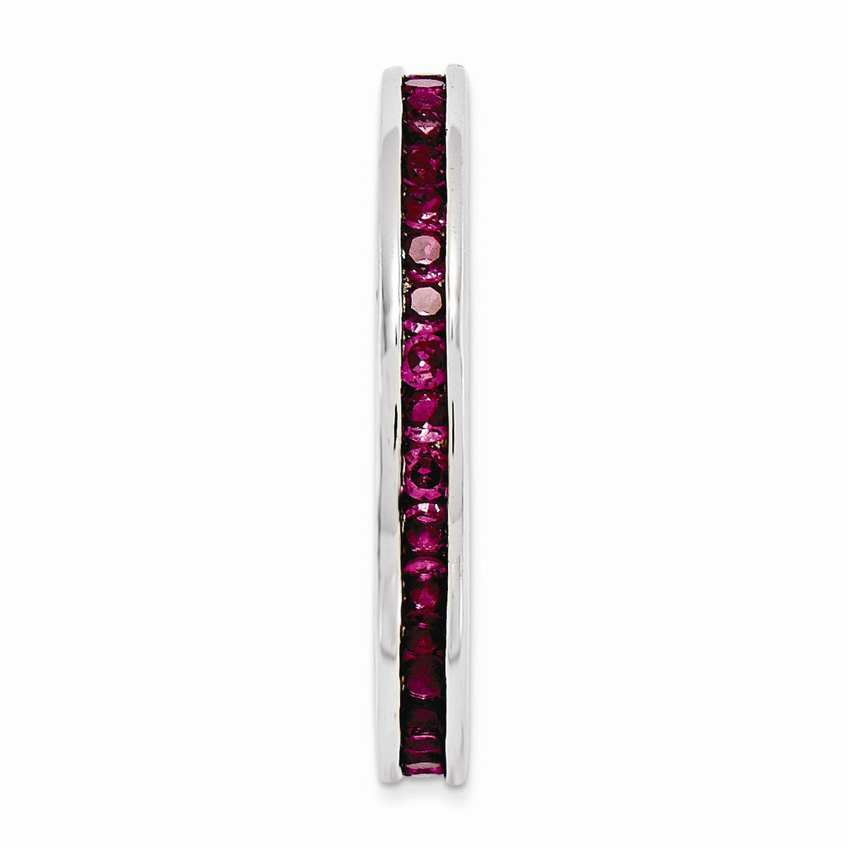 Alternate view of the 2.5mm Sterling Silver Stackable Created Ruby Channel Eternity Band by The Black Bow Jewelry Co.