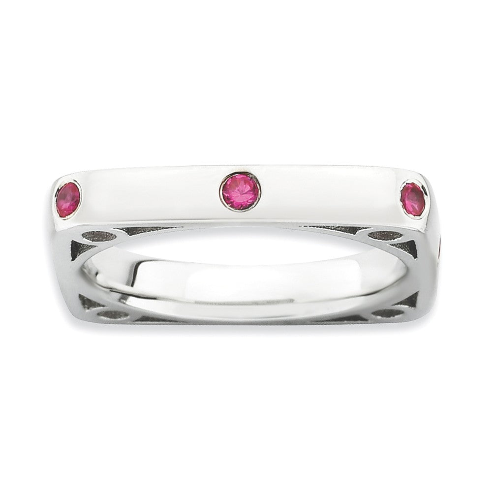 3.25mm Stackable Created Ruby Sterling Silver Square Band, Item R9427 by The Black Bow Jewelry Co.
