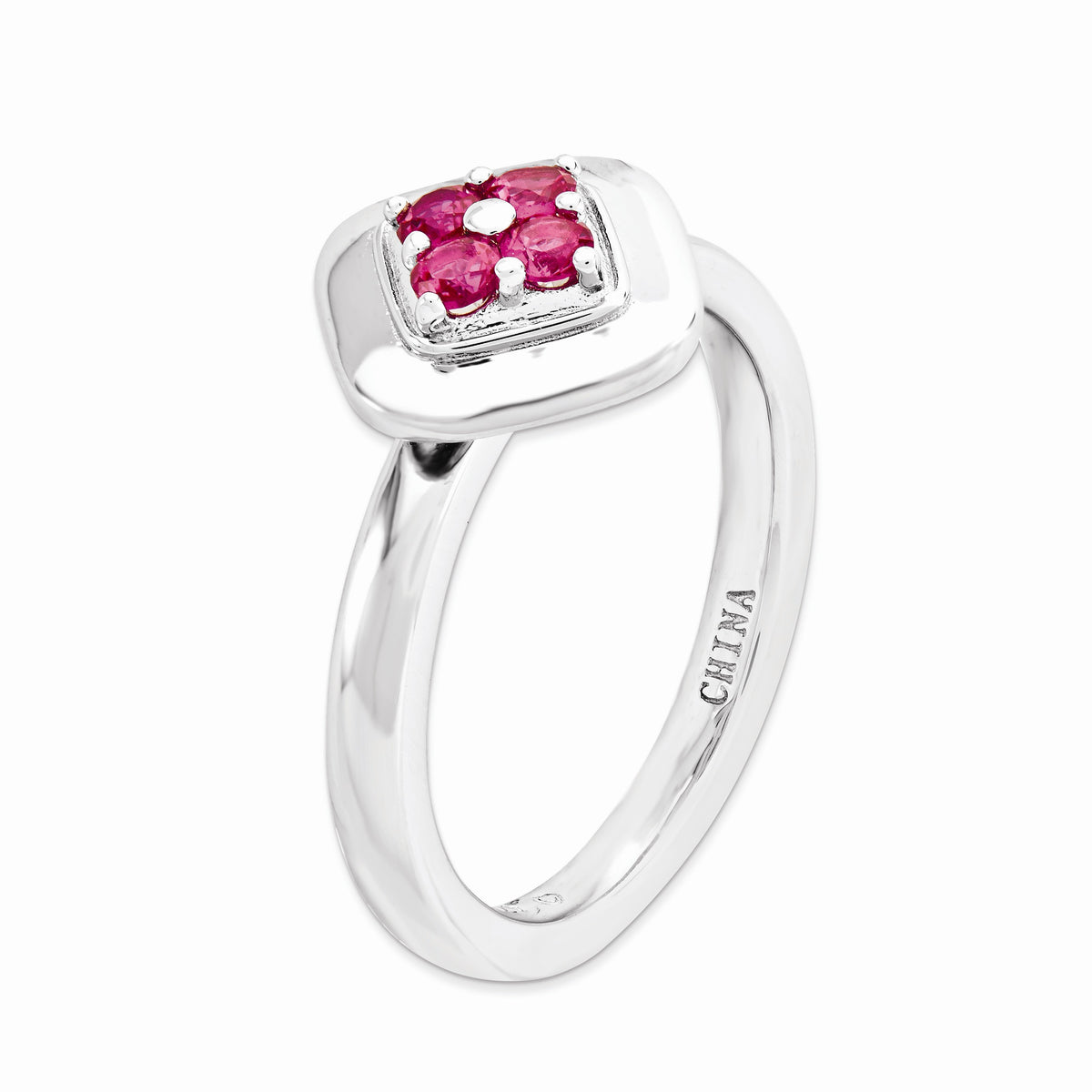 Alternate view of the Sterling Silver Stackable Rhombus Created Ruby Ring Size 5 by The Black Bow Jewelry Co.