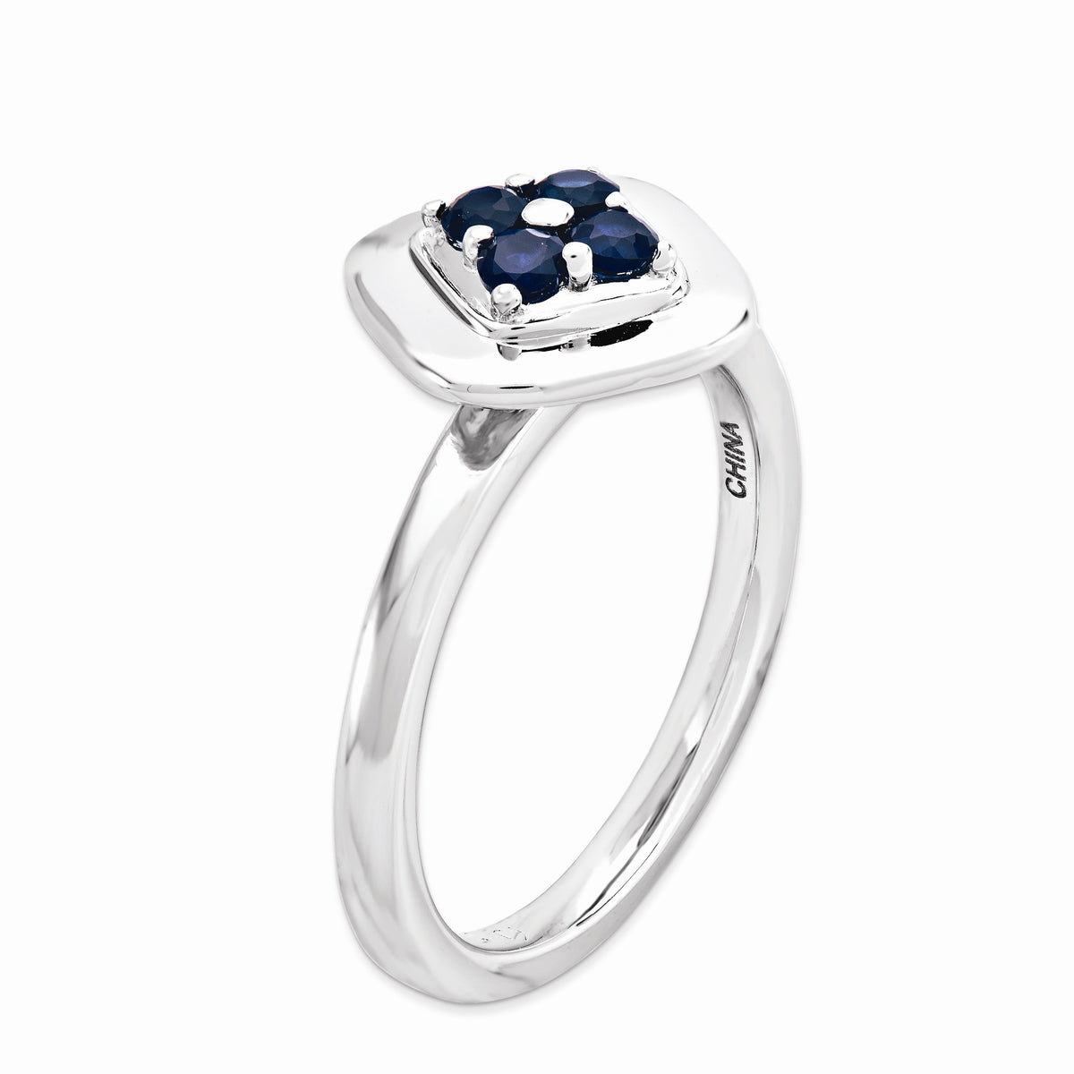 Alternate view of the Silver Stackable Created Sapphire Ring by The Black Bow Jewelry Co.