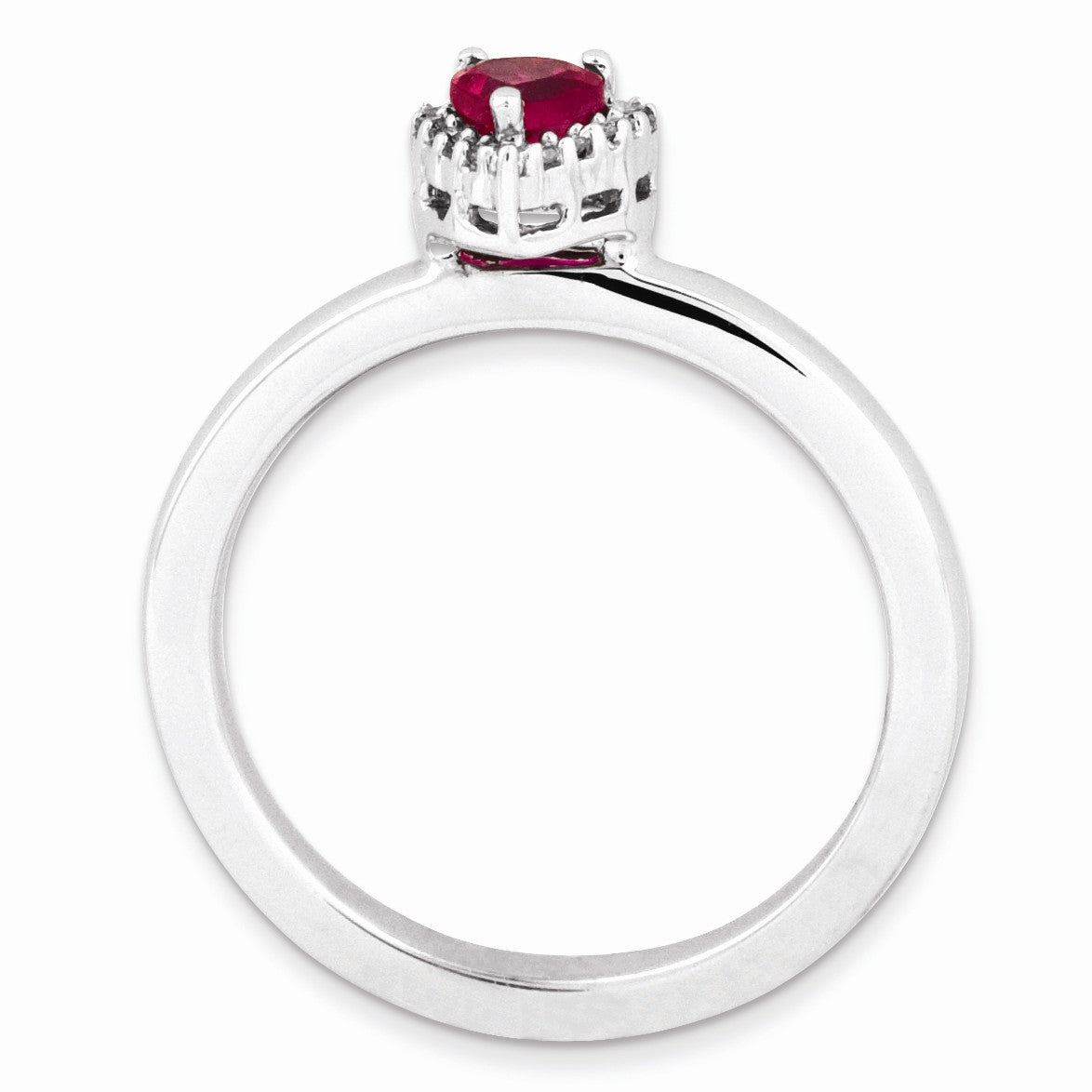 Alternate view of the Sterling Silver Created Ruby & 1/20 Ctw Diamond Stackable Heart Ring by The Black Bow Jewelry Co.