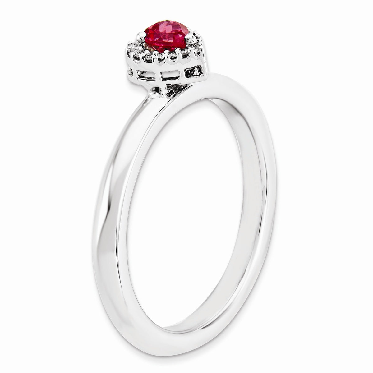 Alternate view of the Sterling Silver Created Ruby & 1/20 Ctw Diamond Stackable Heart Ring by The Black Bow Jewelry Co.