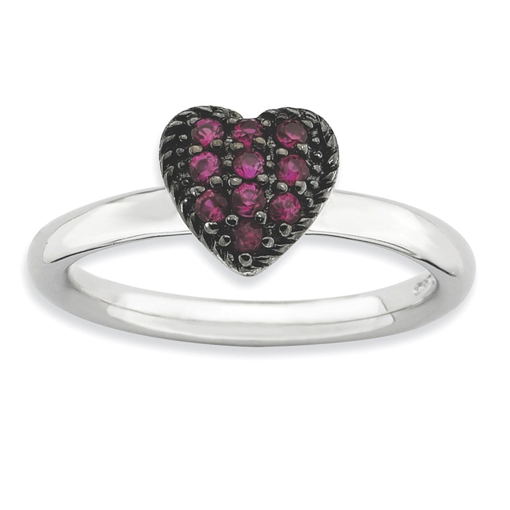 Sterling Silver Stackable .40 Ctw Created Ruby Heart Ring, Item R9435 by The Black Bow Jewelry Co.