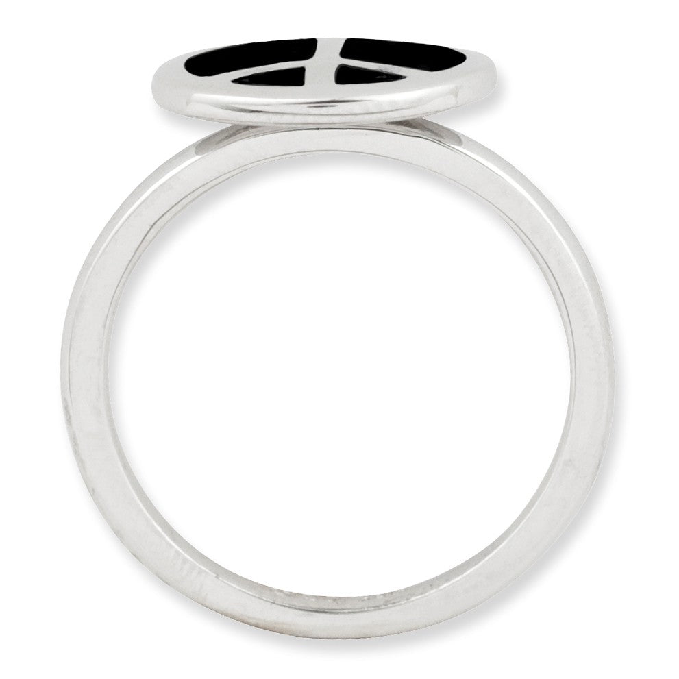 Alternate view of the Sterling Silver Stackable Black Enameled Peace Sign Ring by The Black Bow Jewelry Co.