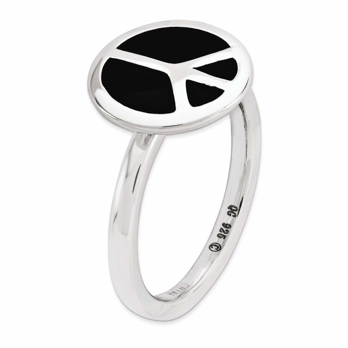 Alternate view of the Sterling Silver Stackable Black Enameled Peace Sign Ring Size 5 by The Black Bow Jewelry Co.