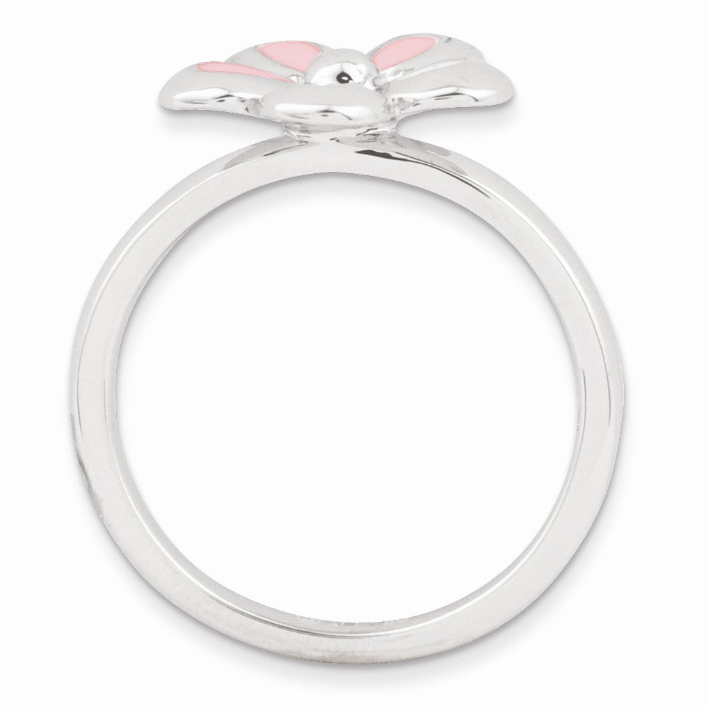 Alternate view of the Sterling Silver Stackable Pink Enameled Flower Ring by The Black Bow Jewelry Co.