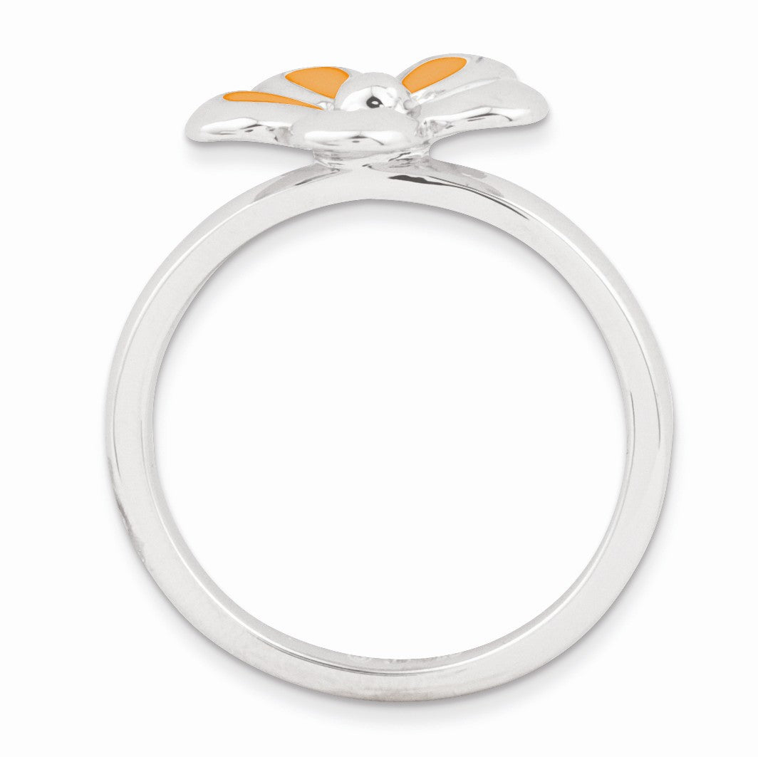 Alternate view of the Sterling Silver Stackable Orange Enameled Flower Ring by The Black Bow Jewelry Co.