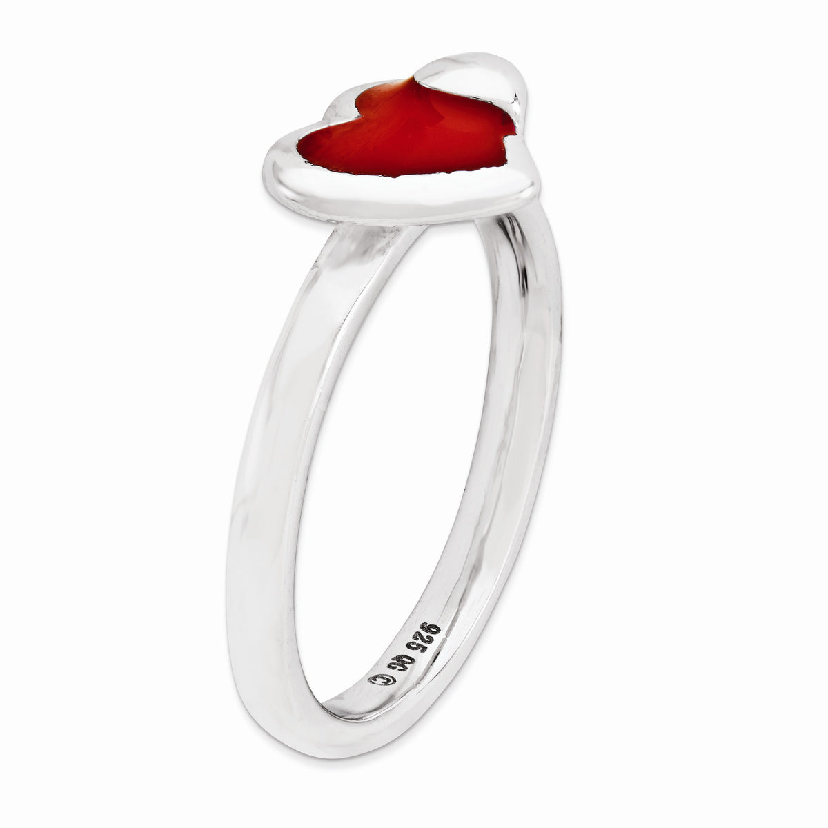 Alternate view of the Sterling Silver Stackable Red Enameled Heart Ring Size 5 by The Black Bow Jewelry Co.