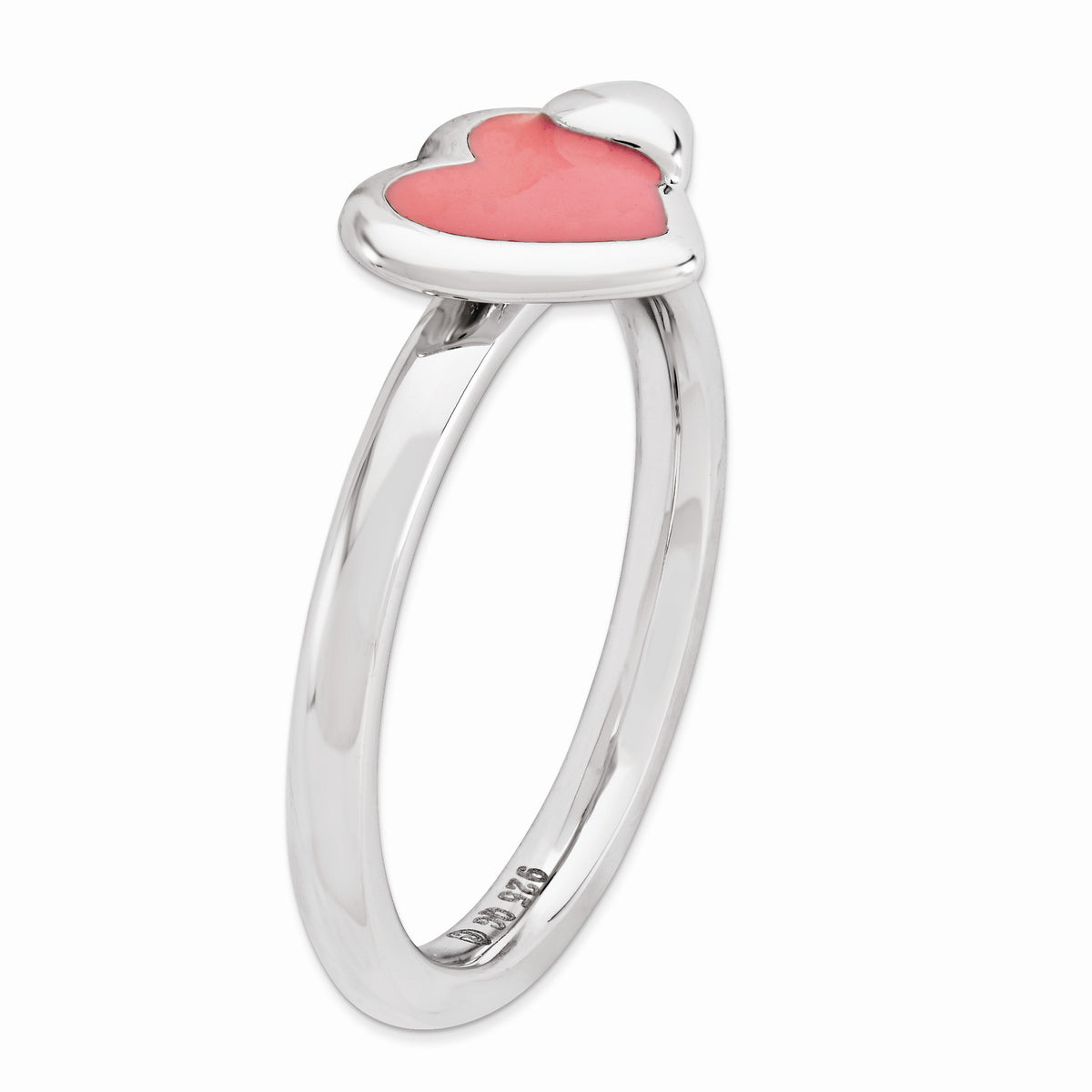 Alternate view of the Sterling Silver Stackable Pink Enameled Heart Ring by The Black Bow Jewelry Co.
