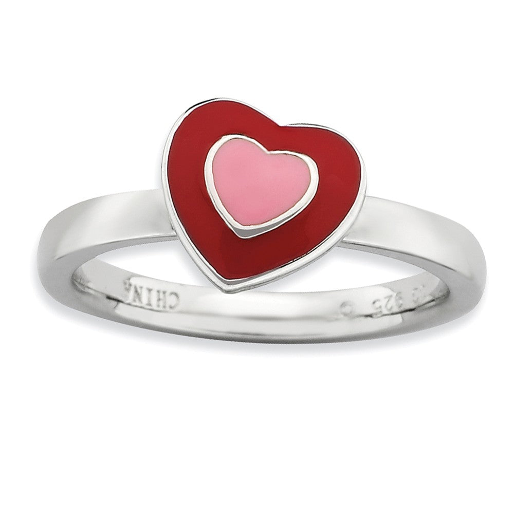 Sterling Silver Stackable Enameled Heart Ring, Item R9456 by The Black Bow Jewelry Co.