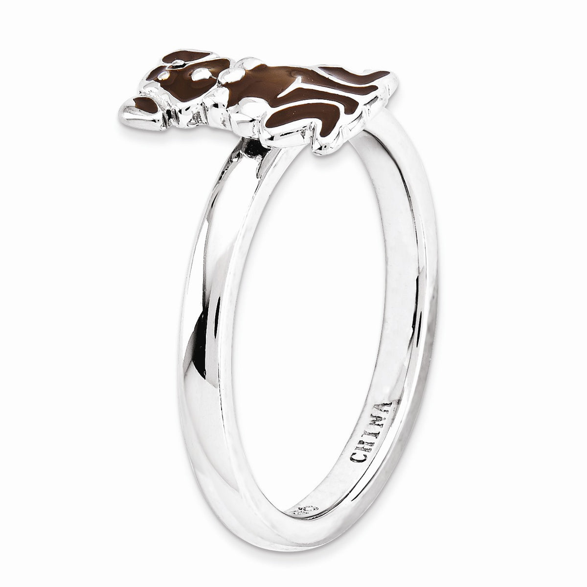 Alternate view of the Sterling Silver Stackable Brown Enameled Dog Ring by The Black Bow Jewelry Co.