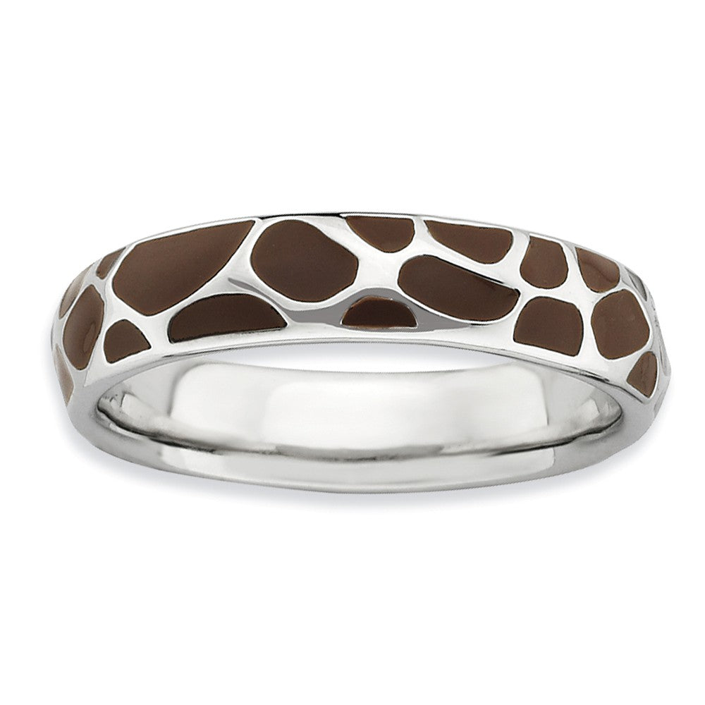 4.5mm Silver and Enamel Stackable Animal Brown Print Band, Item R9462 by The Black Bow Jewelry Co.