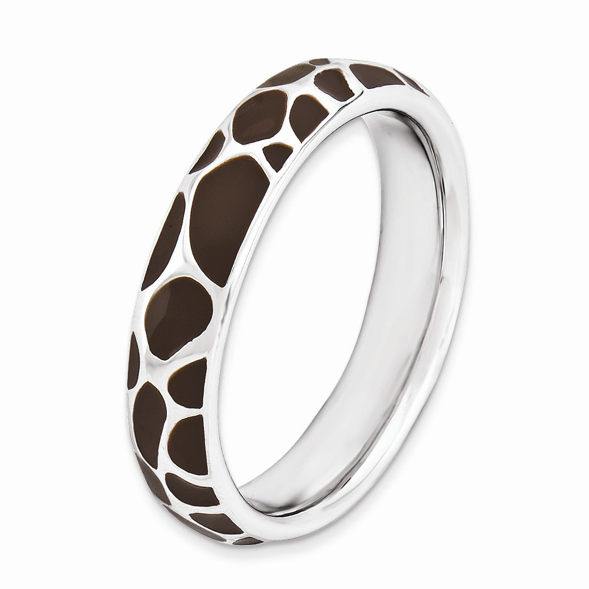 Alternate view of the 4.5mm Silver And Enamel Stackable Animal Brown Print Band Size 5 by The Black Bow Jewelry Co.