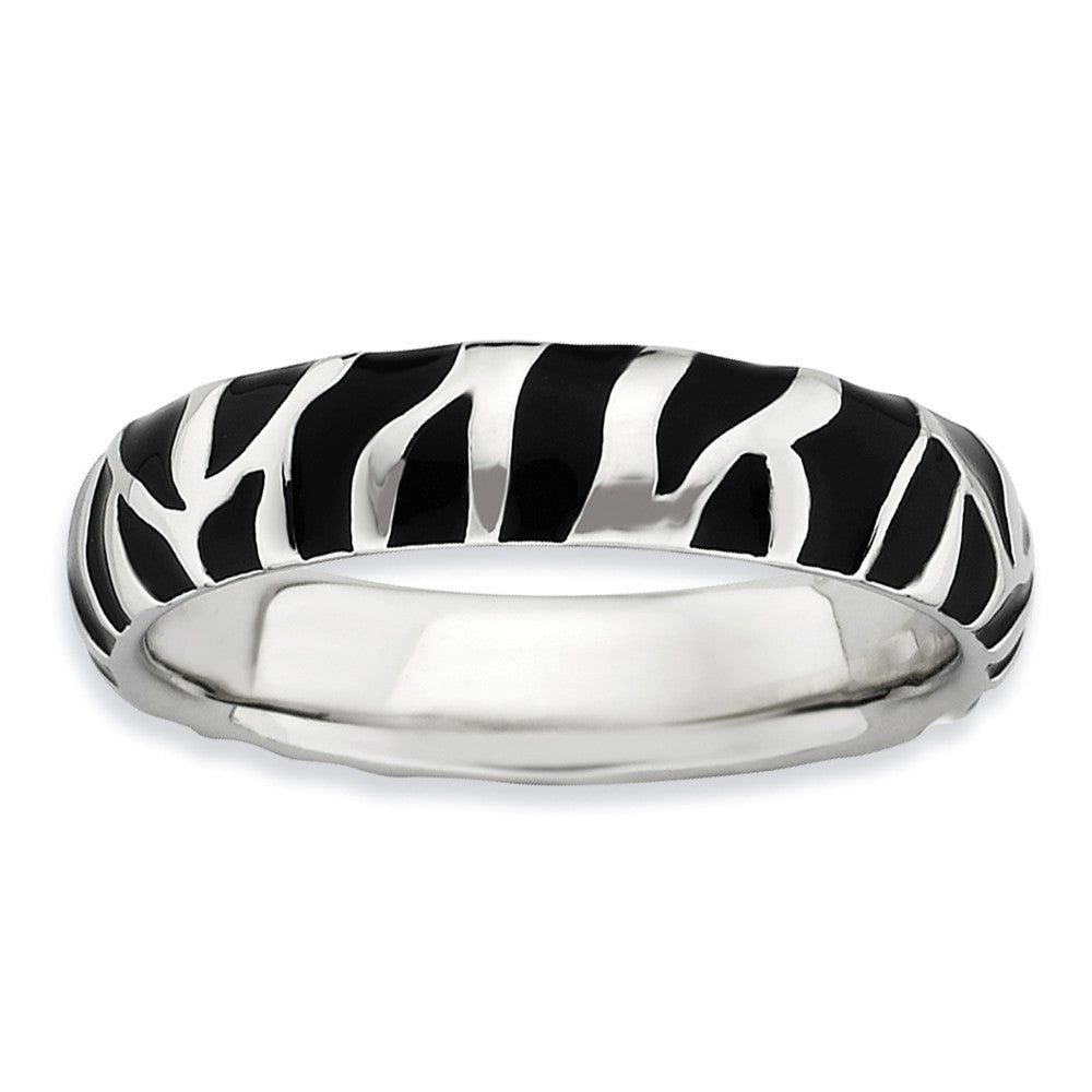 4.5mm Silver and Enamel Stackable Animal Black Print Band, Item R9464 by The Black Bow Jewelry Co.