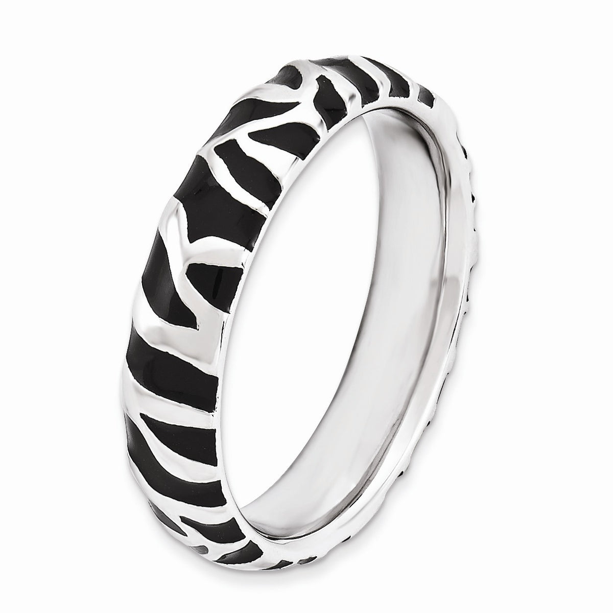 Alternate view of the 4.5mm Silver and Enamel Stackable Animal Black Print Band by The Black Bow Jewelry Co.