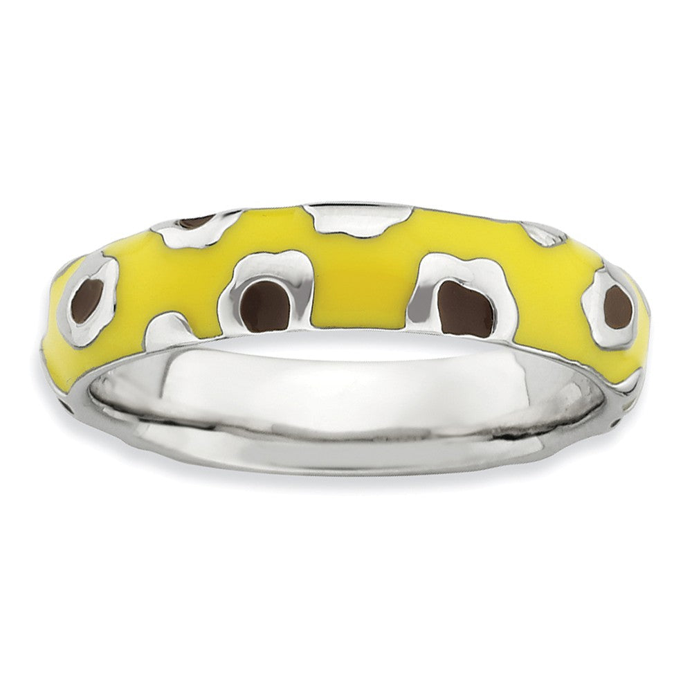 4.5mm Silver and Enamel Stackable Animal Yellow Print Band, Item R9465 by The Black Bow Jewelry Co.