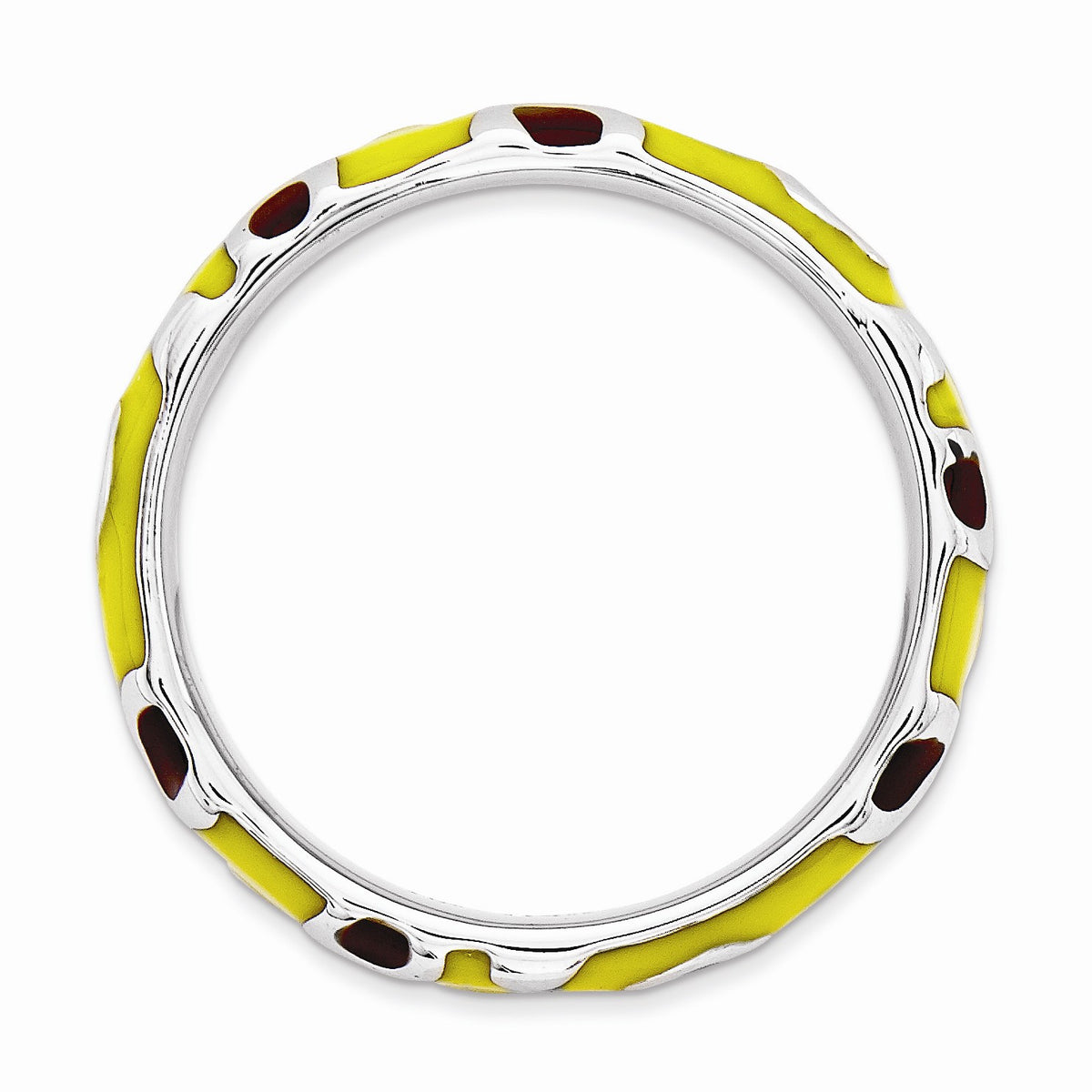 Alternate view of the 4.5mm Silver and Enamel Stackable Animal Yellow Print Band by The Black Bow Jewelry Co.