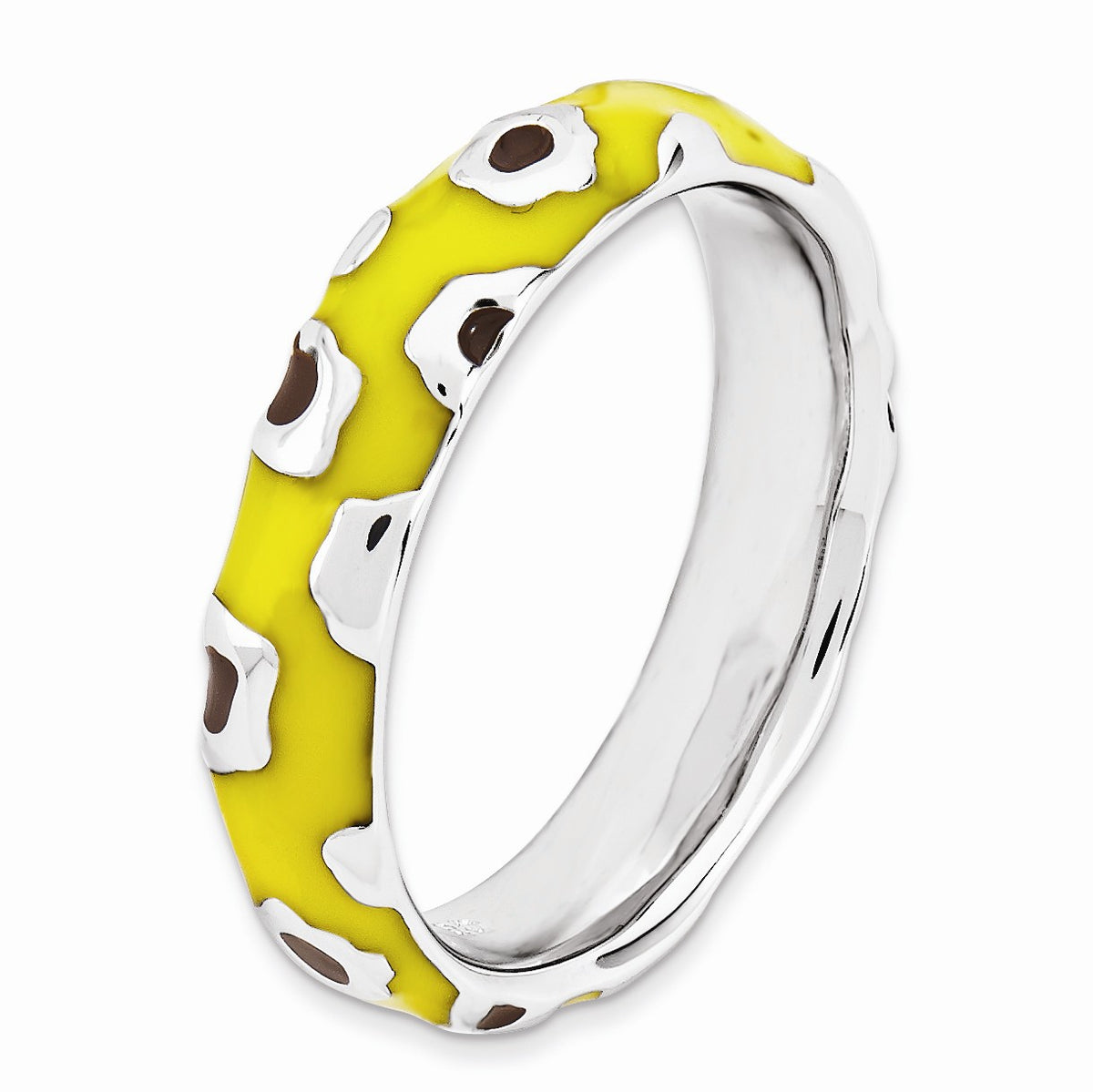 Alternate view of the 4.5mm Silver and Enamel Stackable Animal Yellow Print Band by The Black Bow Jewelry Co.