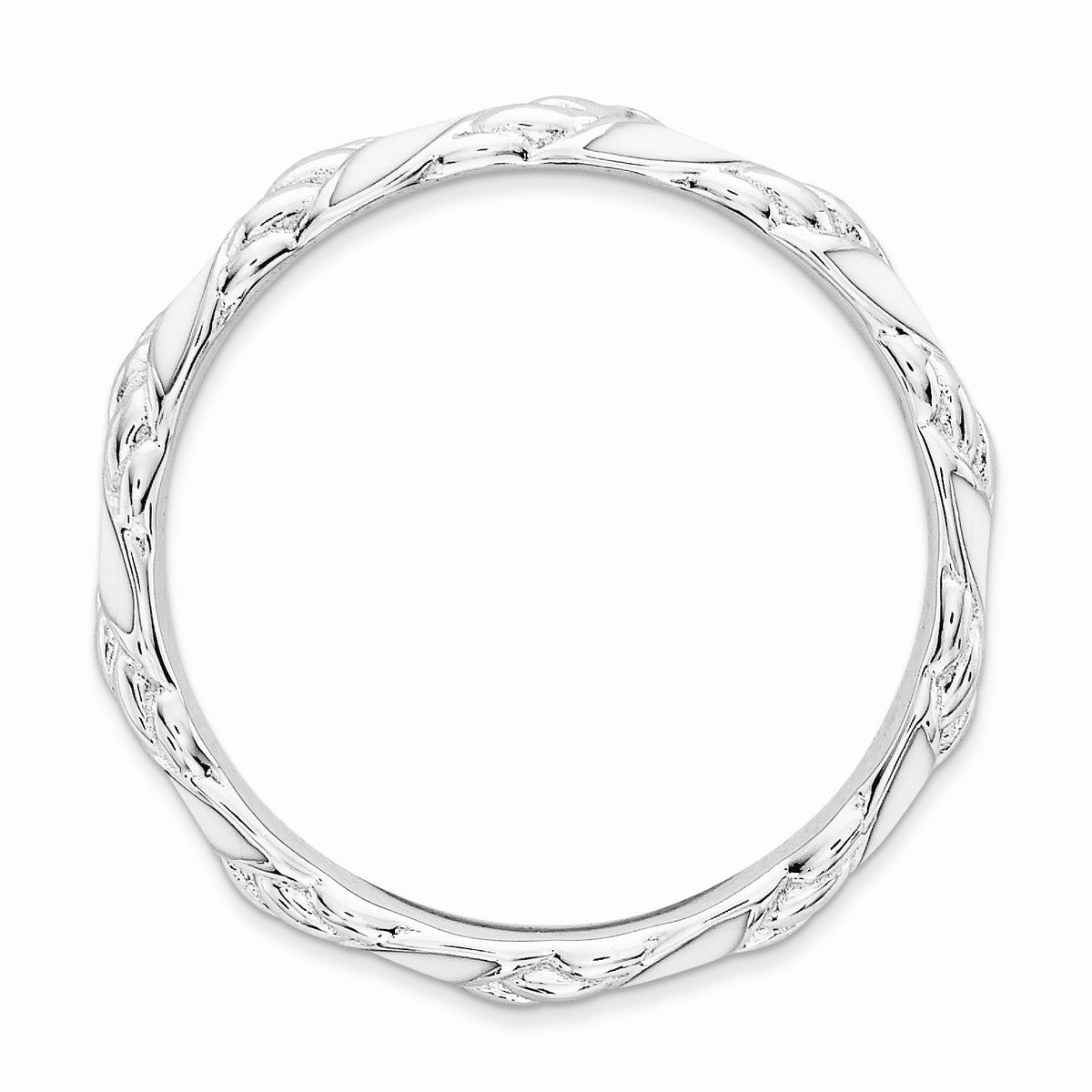 Alternate view of the 3.25mm Silver Twisted White Enameled Stackable Band by The Black Bow Jewelry Co.