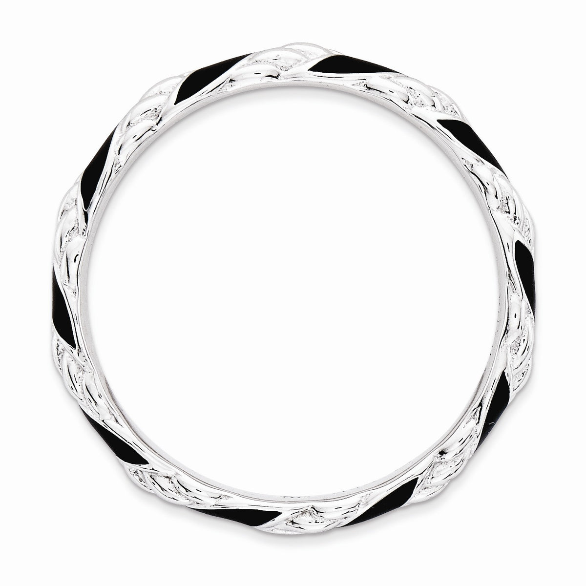 Alternate view of the 3.25mm Silver Twisted Black Enameled Stackable Band by The Black Bow Jewelry Co.