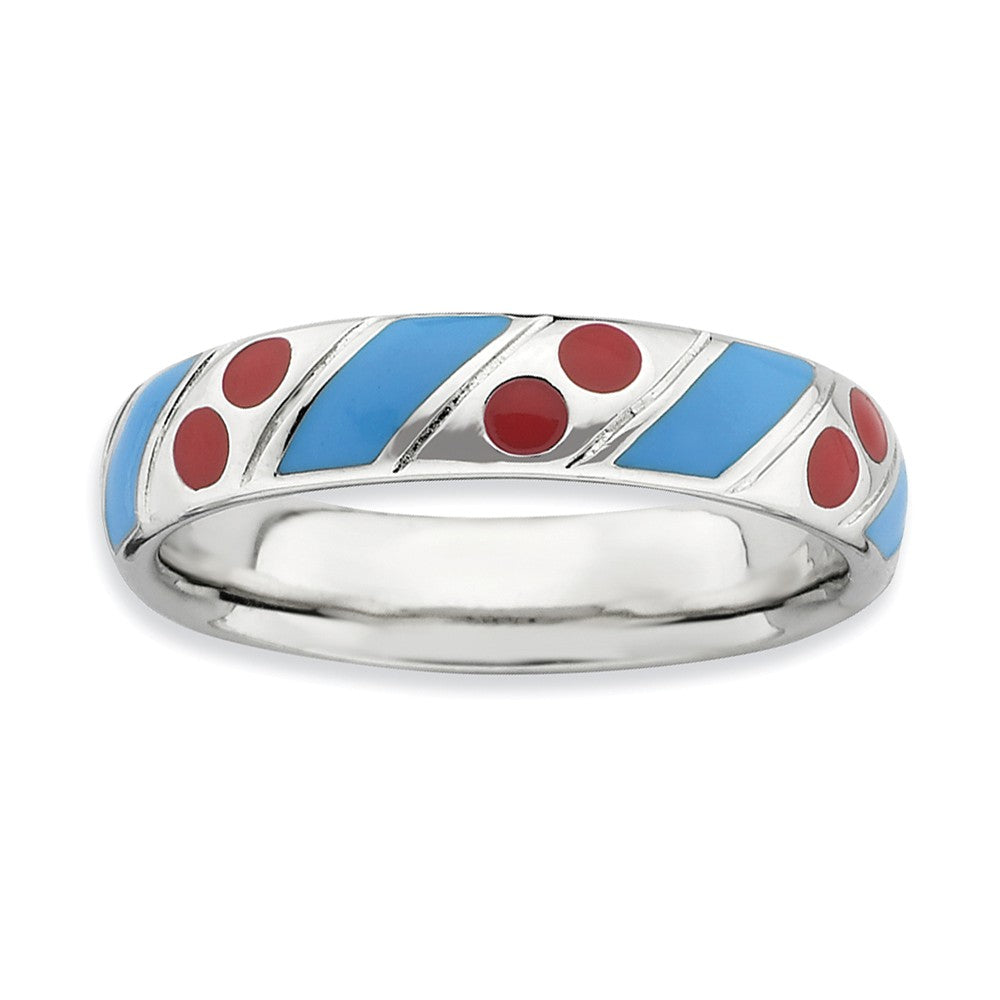 4.5mm Silver Stackable Blue and Red Enameled Band, Item R9469 by The Black Bow Jewelry Co.