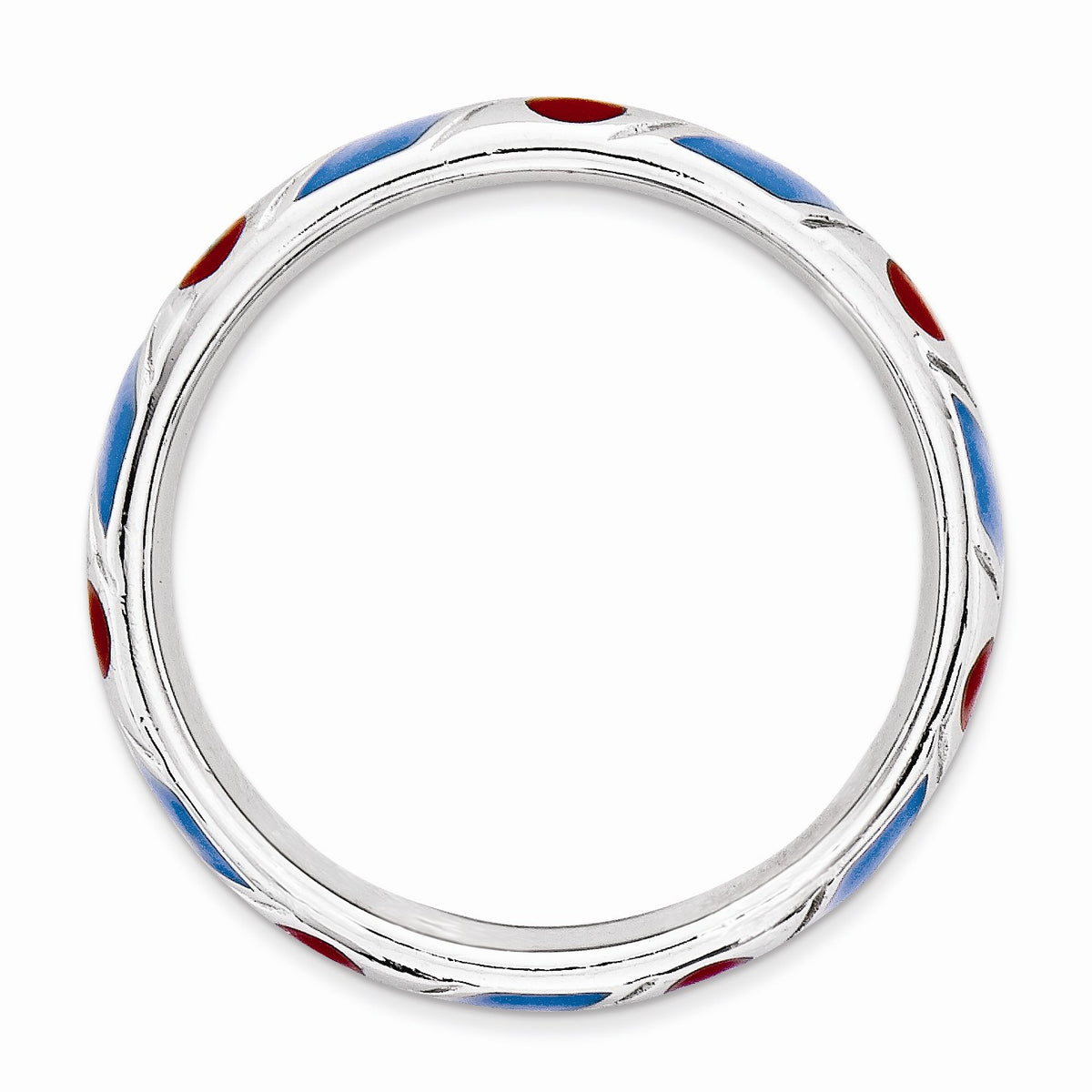 Alternate view of the 4.5mm Silver Stackable Blue and Red Enameled Band by The Black Bow Jewelry Co.