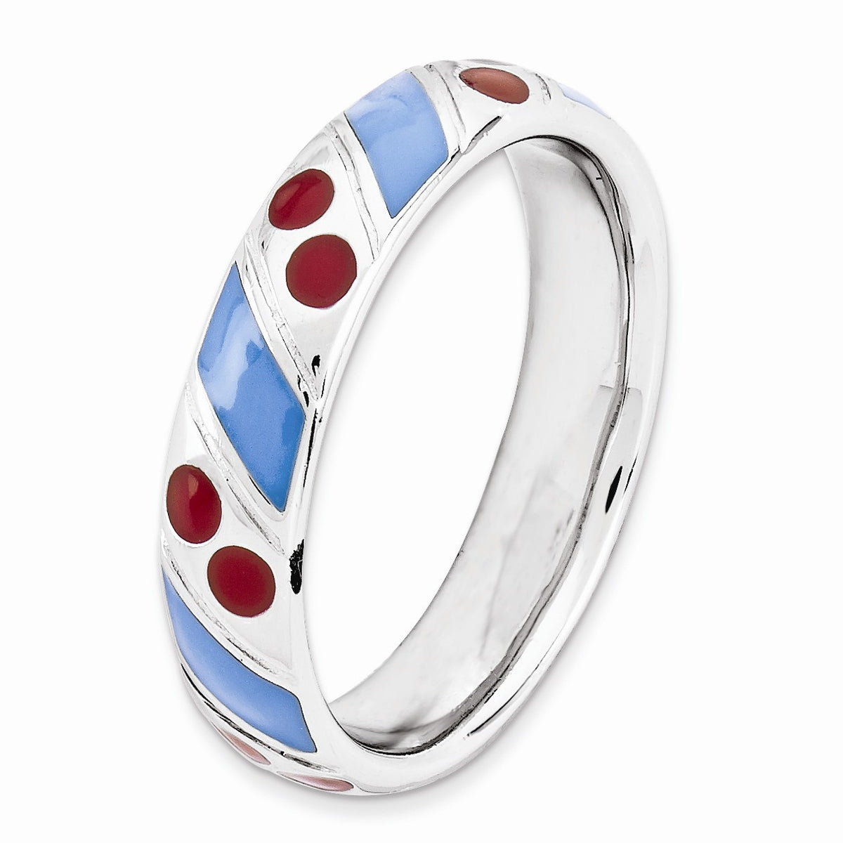Alternate view of the 4.5mm Silver Stackable Blue and Red Enameled Band by The Black Bow Jewelry Co.