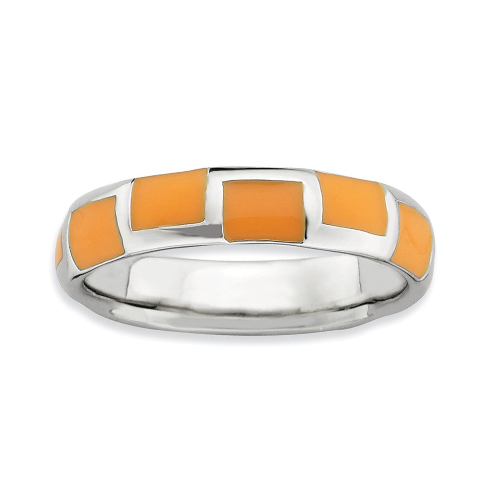 4.5mm Silver Stackable Orange Enameled Band, Item R9470 by The Black Bow Jewelry Co.