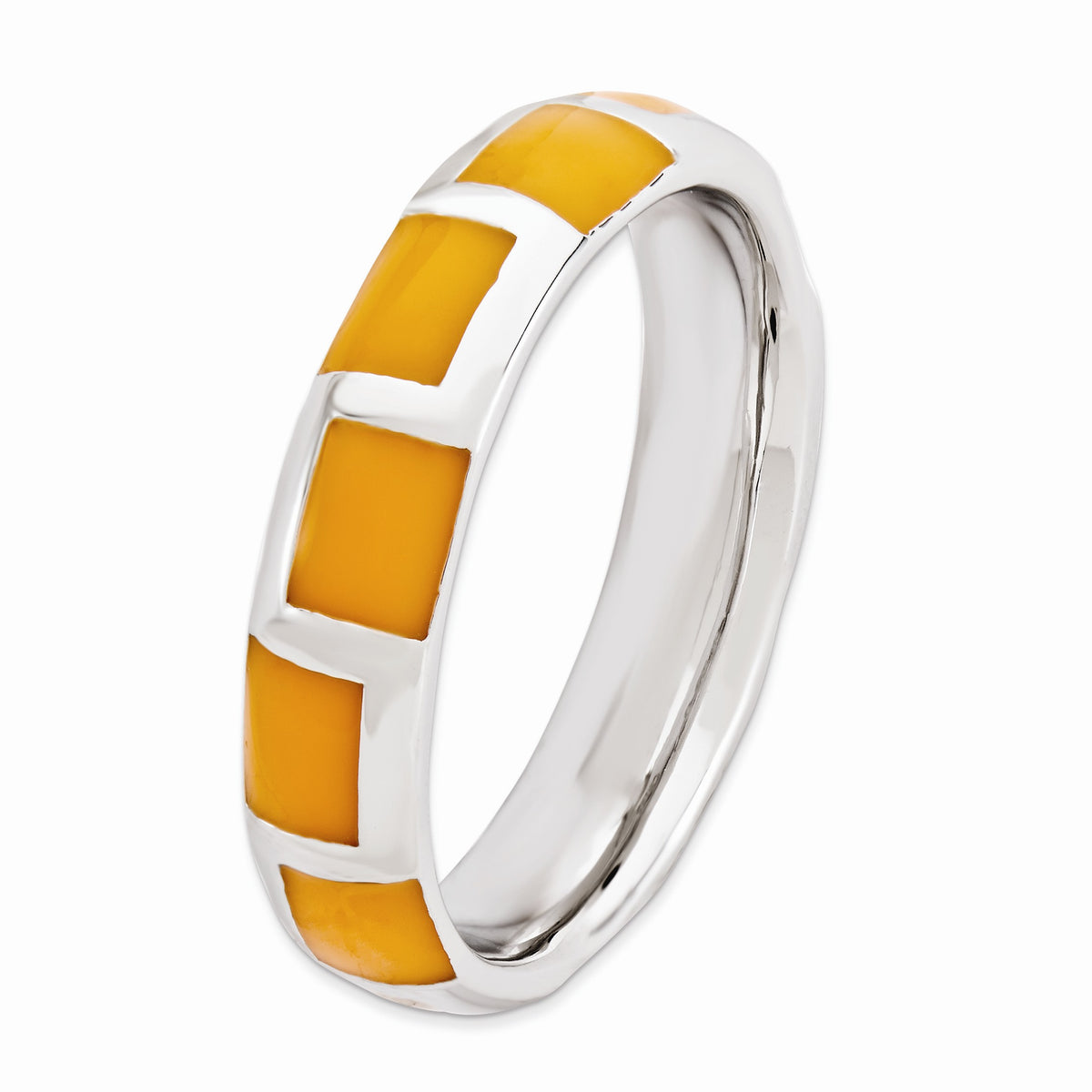 Alternate view of the 4.5mm Silver Stackable Orange Enameled Band by The Black Bow Jewelry Co.