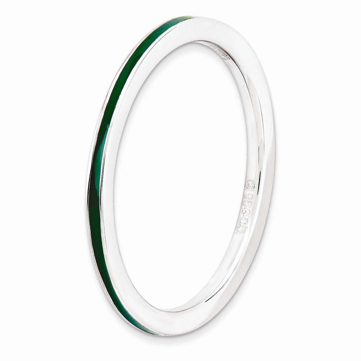 Alternate view of the 1.5mm Sterling Silver Stackable Green Enameled Band Size 5 by The Black Bow Jewelry Co.