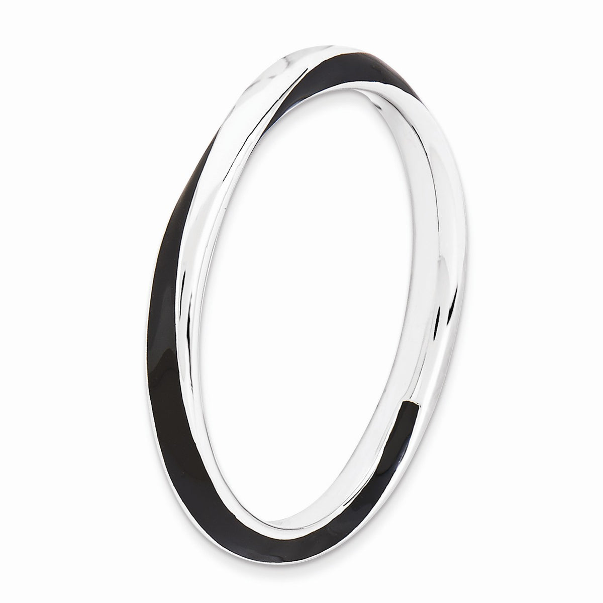 Alternate view of the 2.5mm Silver Twisted Black Enameled Stackable Band Size 5 by The Black Bow Jewelry Co.