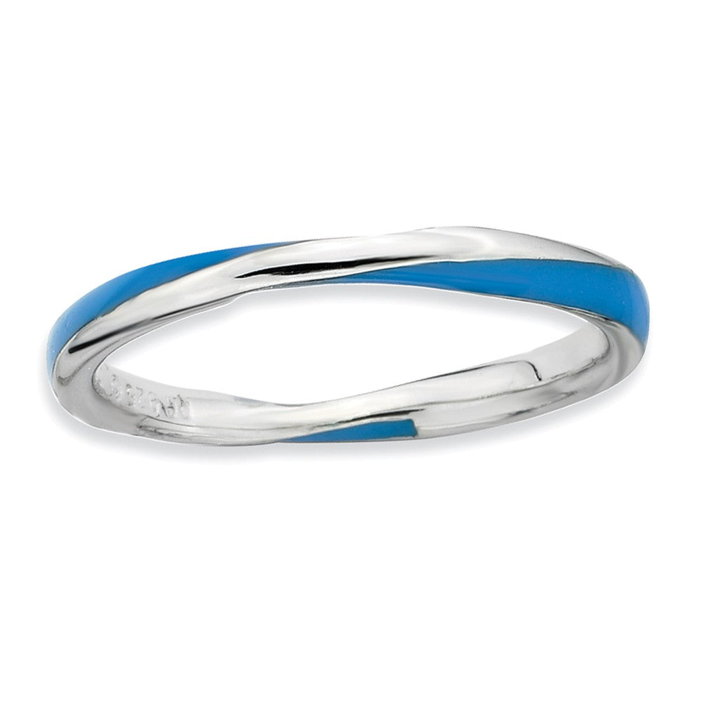2.5mm Silver Twisted Blue Enameled Stackable Band, Item R9490 by The Black Bow Jewelry Co.