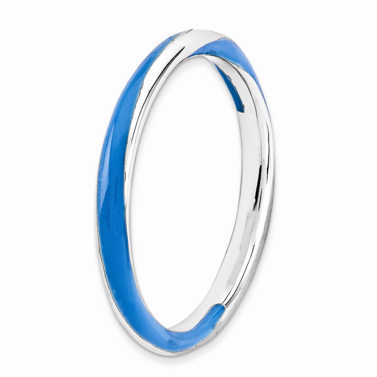 Alternate view of the 2.5mm Silver Twisted Blue Enameled Stackable Band by The Black Bow Jewelry Co.