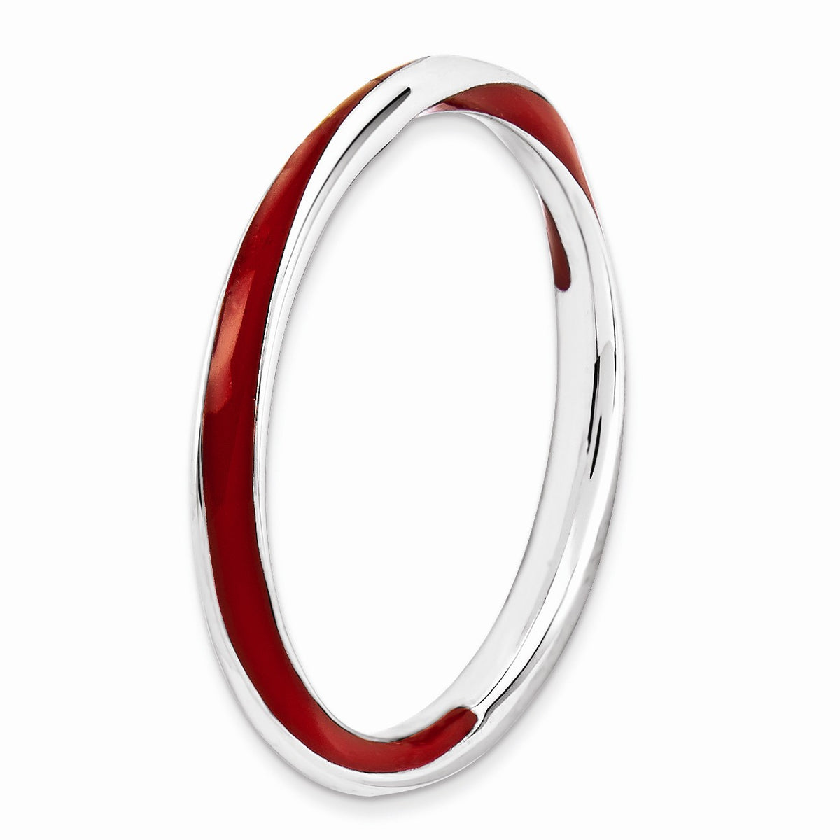 Alternate view of the 2.5mm Silver Twisted Red Enameled Stackable Band Size 5 by The Black Bow Jewelry Co.