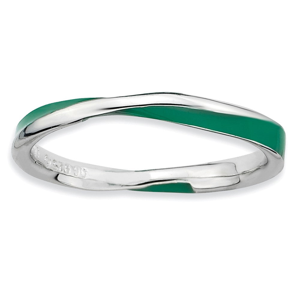 2.5mm Silver Twisted Green Enameled Stackable Band, Item R9494 by The Black Bow Jewelry Co.