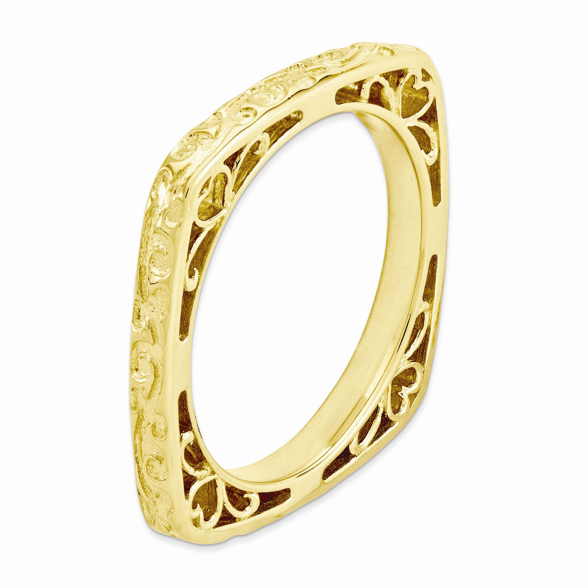 Alternate view of the 2.25mm Stackable 14K Yellow Gold Plated Silver Square Scroll Band by The Black Bow Jewelry Co.